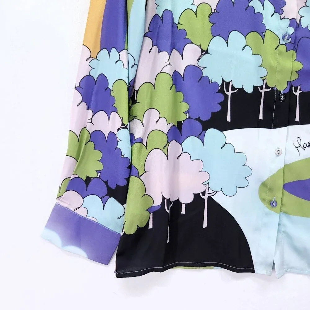 House Of Sunny Nice To Meet You Shirt Womens Size 2 Satin Graphic Button Front - Picture 15 of 15